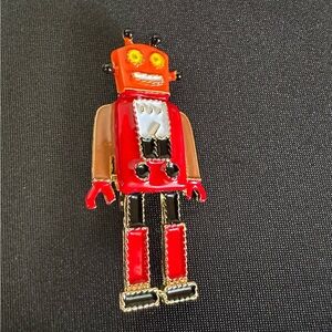 Retro Robot Enamel Pin - Red & Orange brooch